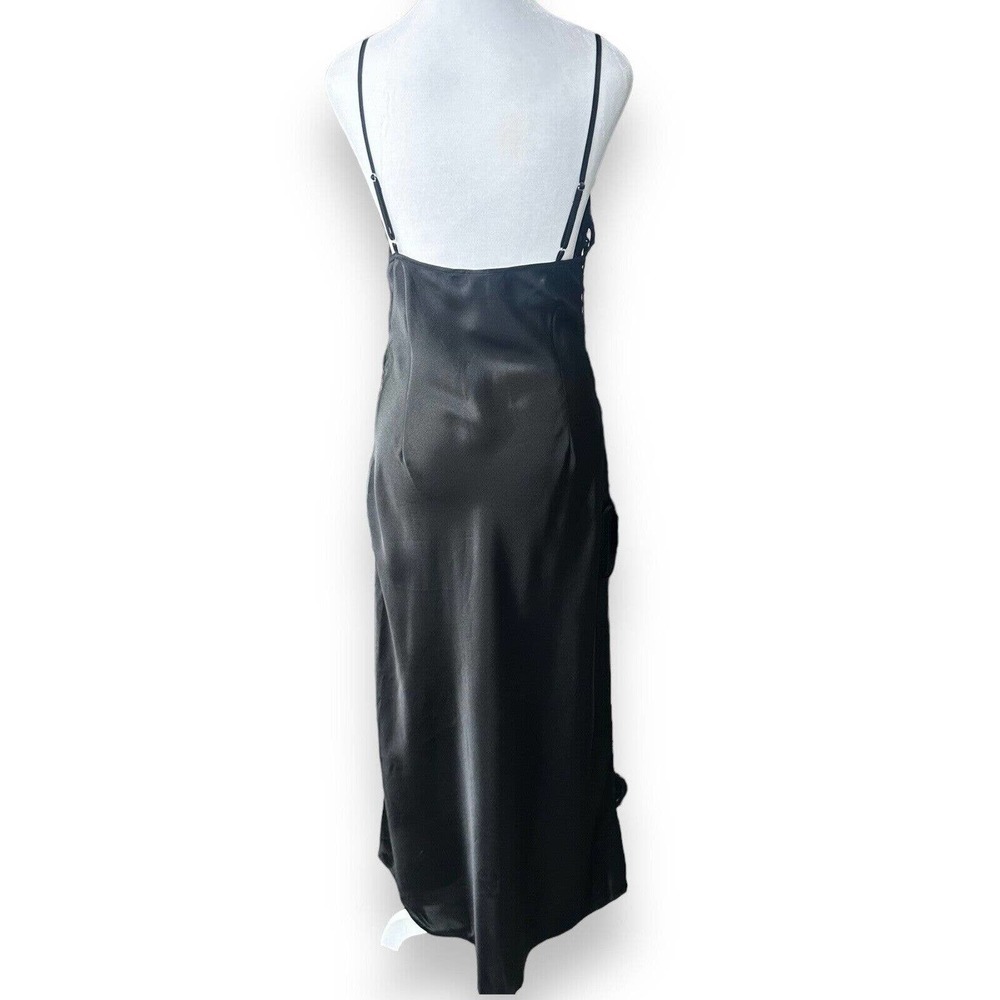 Victorias Secret Slip Dress Long Strappy Corset Sides Sz M Black Satin Gown Sexy - Picture 5 of 7